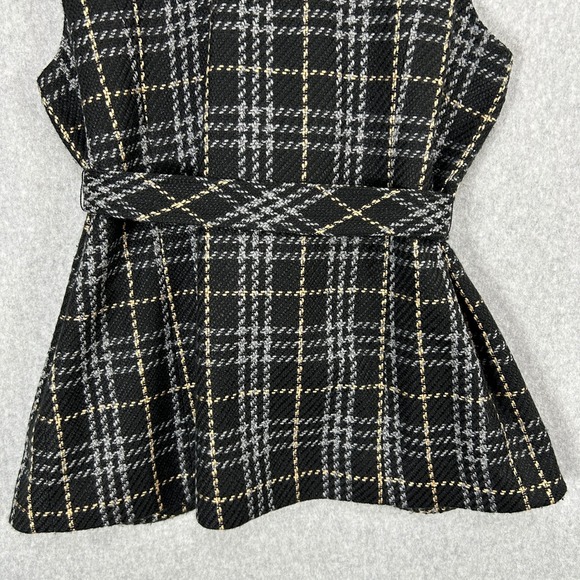 Amber Sun Belted Vest Black Gray Plaid Tweed Sleeveless Tie Waist Blazer Size XL - Picture 9 of 14